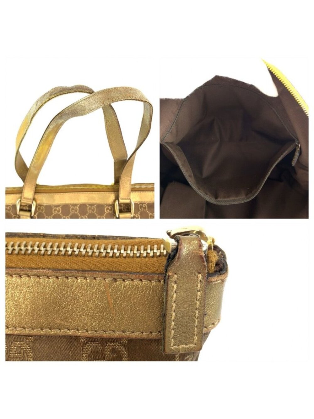 Gucci Abbey Gold Brown GG Canvas Leather Tote Shoulder - Picture 5 of 9
